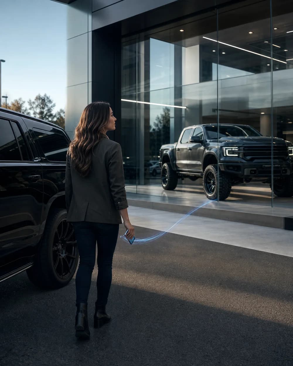 Shopper returning to a dealership after researching a customized truck