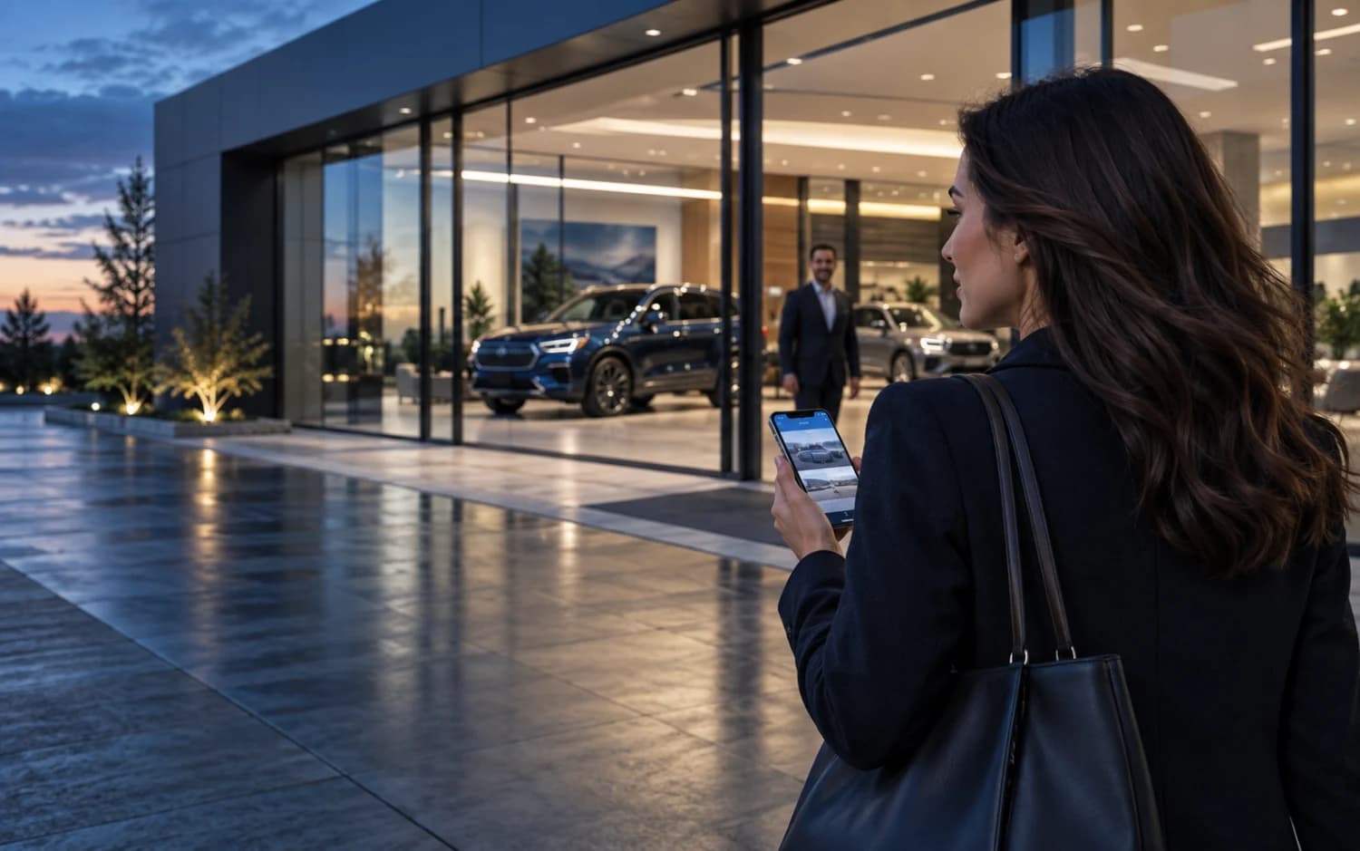 Vehicle shopper using a personal buying link while approaching a dealership